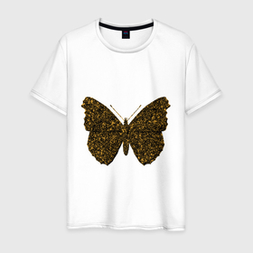 Мужская футболка хлопок с принтом Золотая бабочка в Новосибирске, 100% хлопок | прямой крой, круглый вырез горловины, длина до линии бедер, слегка спущенное плечо. | 