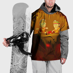 Накидка на куртку 3D с принтом Два индейца у костра в пещере в Белгороде, 100% полиэстер |  | Тематика изображения на принте: 