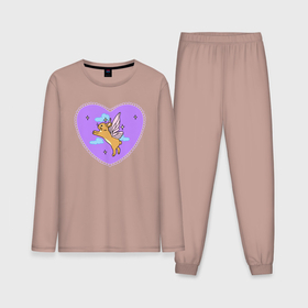 Мужская пижама с лонгсливом хлопок с принтом Фиолетовое сердце и кролик с крыльями в Курске,  |  | Тематика изображения на принте: 