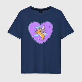 Мужская футболка хлопок Oversize с принтом Фиолетовое сердце и кролик с крыльями в Кировске, 100% хлопок | свободный крой, круглый ворот, “спинка” длиннее передней части | 