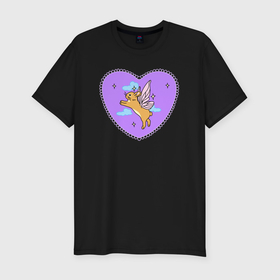 Мужская футболка хлопок Slim с принтом Фиолетовое сердце и кролик с крыльями , 92% хлопок, 8% лайкра | приталенный силуэт, круглый вырез ворота, длина до линии бедра, короткий рукав | 