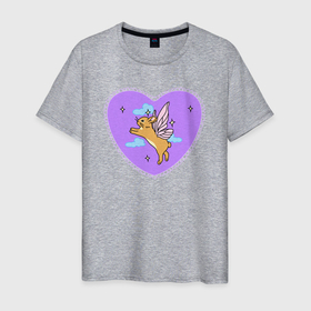 Мужская футболка хлопок с принтом Фиолетовое сердце и кролик с крыльями в Тюмени, 100% хлопок | прямой крой, круглый вырез горловины, длина до линии бедер, слегка спущенное плечо. | Тематика изображения на принте: 