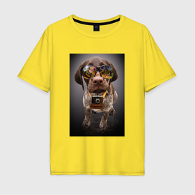 Мужская футболка хлопок Oversize с принтом Собака блогер в Белгороде, 100% хлопок | свободный крой, круглый ворот, “спинка” длиннее передней части | 