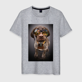 Мужская футболка хлопок с принтом Собака блогер в Кировске, 100% хлопок | прямой крой, круглый вырез горловины, длина до линии бедер, слегка спущенное плечо. | 