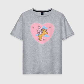 Женская футболка хлопок Oversize с принтом Розовое сердце и кролик с крыльями в Новосибирске, 100% хлопок | свободный крой, круглый ворот, спущенный рукав, длина до линии бедер
 | 