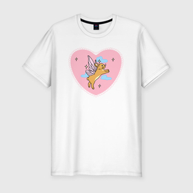 Мужская футболка хлопок Slim с принтом Розовое сердце и кролик с крыльями , 92% хлопок, 8% лайкра | приталенный силуэт, круглый вырез ворота, длина до линии бедра, короткий рукав | 