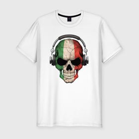 Мужская футболка хлопок Slim с принтом Italy skull music в Тюмени, 92% хлопок, 8% лайкра | приталенный силуэт, круглый вырез ворота, длина до линии бедра, короткий рукав | 