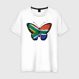 Мужская футболка хлопок с принтом ЮАР бабочка в Тюмени, 100% хлопок | прямой крой, круглый вырез горловины, длина до линии бедер, слегка спущенное плечо. | 