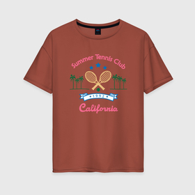 Женская футболка хлопок Oversize с принтом летний теннисный клуб в Тюмени, 100% хлопок | свободный крой, круглый ворот, спущенный рукав, длина до линии бедер
 | 