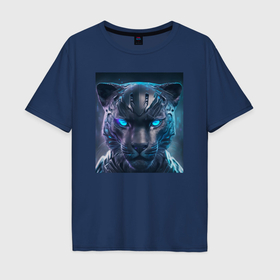 Мужская футболка хлопок Oversize с принтом Пантера в стиле футуризм   нейросеть , 100% хлопок | свободный крой, круглый ворот, “спинка” длиннее передней части | 