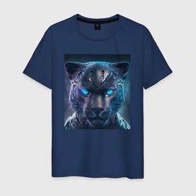 Мужская футболка хлопок с принтом Пантера в стиле футуризм   нейросеть в Новосибирске, 100% хлопок | прямой крой, круглый вырез горловины, длина до линии бедер, слегка спущенное плечо. | 