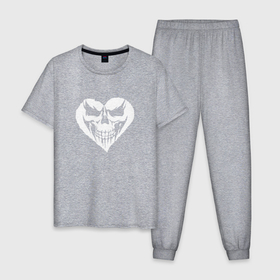 Мужская пижама хлопок с принтом Череп в сердце в Курске, 100% хлопок | брюки и футболка прямого кроя, без карманов, на брюках мягкая резинка на поясе и по низу штанин
 | 