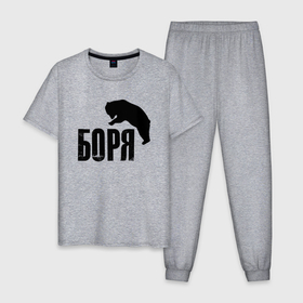 Мужская пижама хлопок с принтом Боря и медведь в Кировске, 100% хлопок | брюки и футболка прямого кроя, без карманов, на брюках мягкая резинка на поясе и по низу штанин
 | 