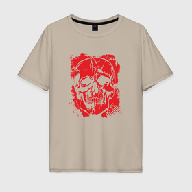 Мужская футболка хлопок Oversize с принтом Красный череп гранж , 100% хлопок | свободный крой, круглый ворот, “спинка” длиннее передней части | Тематика изображения на принте: 