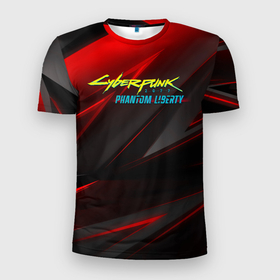 Мужская футболка 3D Slim с принтом Cyberpunk  2077  phantom  liberty  red black logo в Белгороде, 100% полиэстер с улучшенными характеристиками | приталенный силуэт, круглая горловина, широкие плечи, сужается к линии бедра | 