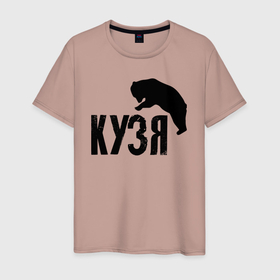 Мужская футболка хлопок с принтом Кузя и медведь в Санкт-Петербурге, 100% хлопок | прямой крой, круглый вырез горловины, длина до линии бедер, слегка спущенное плечо. | 