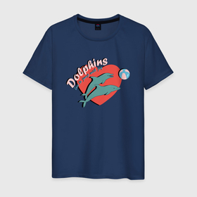 Мужская футболка хлопок с принтом дельфины любят прыгать от радости в Кировске, 100% хлопок | прямой крой, круглый вырез горловины, длина до линии бедер, слегка спущенное плечо. | 