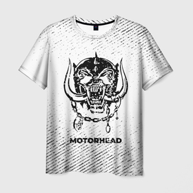 Мужская футболка 3D с принтом Motorhead с потертостями на светлом фоне в Екатеринбурге, 100% полиэфир | прямой крой, круглый вырез горловины, длина до линии бедер | Тематика изображения на принте: 