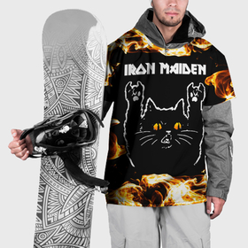 Накидка на куртку 3D с принтом Iron Maiden рок кот и огонь в Екатеринбурге, 100% полиэстер |  | Тематика изображения на принте: 