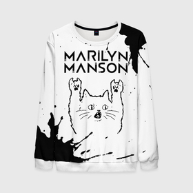Мужской свитшот 3D с принтом Marilyn Manson рок кот на светлом фоне в Петрозаводске, 100% полиэстер с мягким внутренним слоем | круглый вырез горловины, мягкая резинка на манжетах и поясе, свободная посадка по фигуре | Тематика изображения на принте: 