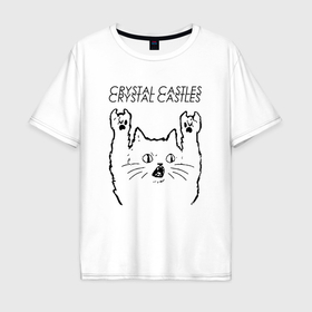 Мужская футболка хлопок Oversize с принтом Crystal Castles   rock cat в Белгороде, 100% хлопок | свободный крой, круглый ворот, “спинка” длиннее передней части | Тематика изображения на принте: 