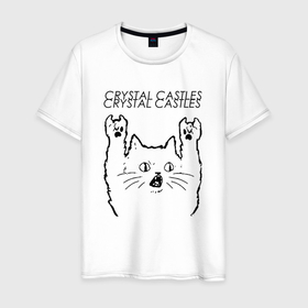 Мужская футболка хлопок с принтом Crystal Castles   rock cat в Белгороде, 100% хлопок | прямой крой, круглый вырез горловины, длина до линии бедер, слегка спущенное плечо. | 