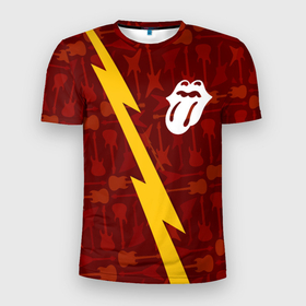 Мужская футболка 3D Slim с принтом Rolling Stones гитары и молния в Санкт-Петербурге, 100% полиэстер с улучшенными характеристиками | приталенный силуэт, круглая горловина, широкие плечи, сужается к линии бедра | 