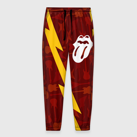 Мужские брюки 3D с принтом Rolling Stones гитары и молния в Екатеринбурге, 100% полиэстер | манжеты по низу, эластичный пояс регулируется шнурком, по бокам два кармана без застежек, внутренняя часть кармана из мелкой сетки | 