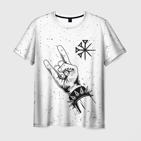 Мужская футболка 3D с принтом Nightwish и рок символ в Петрозаводске, 100% полиэфир | прямой крой, круглый вырез горловины, длина до линии бедер | 