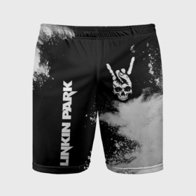 Мужские шорты спортивные с принтом Linkin Park и рок символ на темном фоне в Петрозаводске,  |  | 