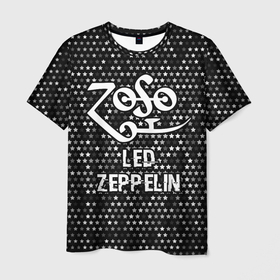Мужская футболка 3D с принтом Led Zeppelin glitch на темном фоне в Кировске, 100% полиэфир | прямой крой, круглый вырез горловины, длина до линии бедер | 
