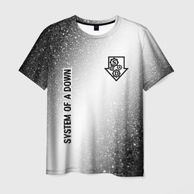 Мужская футболка 3D с принтом System of a Down glitch на светлом фоне: надпись, символ в Рязани, 100% полиэфир | прямой крой, круглый вырез горловины, длина до линии бедер | 