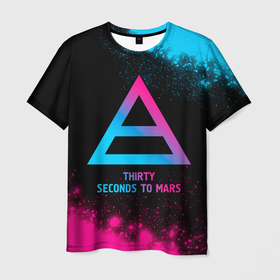 Мужская футболка 3D с принтом Thirty Seconds to Mars   neon gradient в Санкт-Петербурге, 100% полиэфир | прямой крой, круглый вырез горловины, длина до линии бедер | 