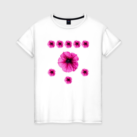 Женская футболка хлопок с принтом Орнамент из розовых цветов , 100% хлопок | прямой крой, круглый вырез горловины, длина до линии бедер, слегка спущенное плечо | 