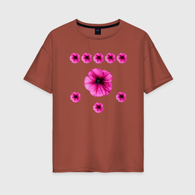 Женская футболка хлопок Oversize с принтом Орнамент из розовых цветов в Новосибирске, 100% хлопок | свободный крой, круглый ворот, спущенный рукав, длина до линии бедер
 | 