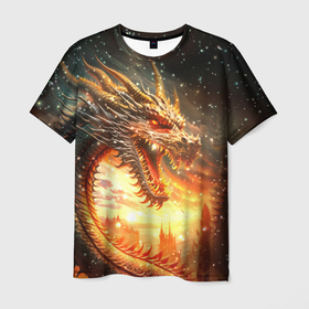 Мужская футболка 3D с принтом Свирепые драконы восстают , 100% полиэфир | прямой крой, круглый вырез горловины, длина до линии бедер | 