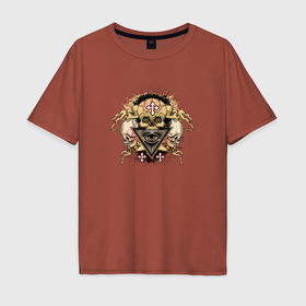 Мужская футболка хлопок Oversize с принтом Черепа и иллюминаты в Рязани, 100% хлопок | свободный крой, круглый ворот, “спинка” длиннее передней части | 