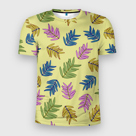 Мужская футболка 3D Slim с принтом Разноцветные веточки в Тюмени, 100% полиэстер с улучшенными характеристиками | приталенный силуэт, круглая горловина, широкие плечи, сужается к линии бедра | Тематика изображения на принте: 