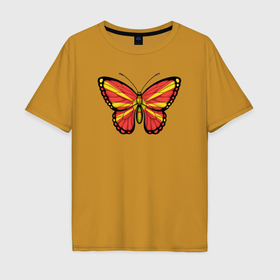 Мужская футболка хлопок Oversize с принтом Бабочка Северная Македония в Санкт-Петербурге, 100% хлопок | свободный крой, круглый ворот, “спинка” длиннее передней части | 