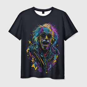 Мужская футболка 3D с принтом Альберт Эйнштейн от нейросети , 100% полиэфир | прямой крой, круглый вырез горловины, длина до линии бедер | 