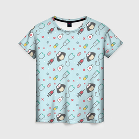 Женская футболка 3D с принтом Медсестричка в Петрозаводске, 100% полиэфир ( синтетическое хлопкоподобное полотно) | прямой крой, круглый вырез горловины, длина до линии бедер | 