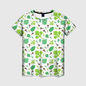 Женская футболка 3D с принтом Green plants в Тюмени, 100% полиэфир ( синтетическое хлопкоподобное полотно) | прямой крой, круглый вырез горловины, длина до линии бедер | 