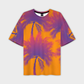 Мужская футболка oversize 3D с принтом Пальмы на закате ,  |  | 