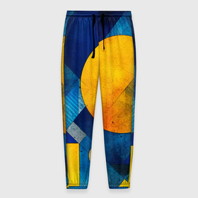 Мужские брюки 3D с принтом Жёлтая и синяя геометрия в Екатеринбурге, 100% полиэстер | манжеты по низу, эластичный пояс регулируется шнурком, по бокам два кармана без застежек, внутренняя часть кармана из мелкой сетки | 
