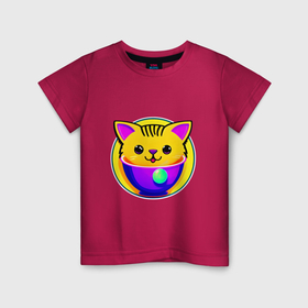 Детская футболка хлопок с принтом Милый котёнок в чаше в Белгороде, 100% хлопок | круглый вырез горловины, полуприлегающий силуэт, длина до линии бедер | 
