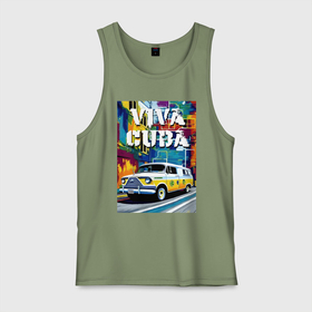 Мужская майка хлопок с принтом Viva Cuba   car   retro в Курске, 100% хлопок |  | Тематика изображения на принте: 