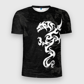 Мужская футболка 3D Slim с принтом Японский дракон трайбл , 100% полиэстер с улучшенными характеристиками | приталенный силуэт, круглая горловина, широкие плечи, сужается к линии бедра | 