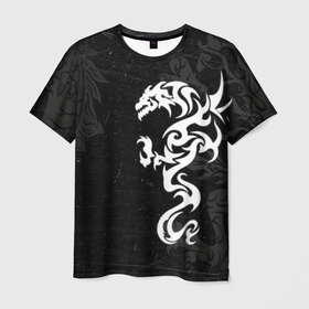Мужская футболка 3D с принтом Японский дракон трайбл в Белгороде, 100% полиэфир | прямой крой, круглый вырез горловины, длина до линии бедер | Тематика изображения на принте: 