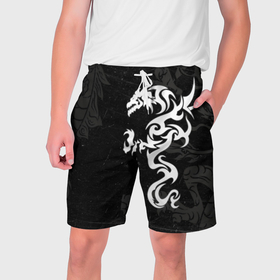 Мужские шорты 3D с принтом Японский дракон трайбл в Белгороде,  полиэстер 100% | прямой крой, два кармана без застежек по бокам. Мягкая трикотажная резинка на поясе, внутри которой широкие завязки. Длина чуть выше колен | 