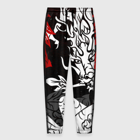 Мужские брюки 3D с принтом Японский трехцветный дракон в Кировске, 100% полиэстер | манжеты по низу, эластичный пояс регулируется шнурком, по бокам два кармана без застежек, внутренняя часть кармана из мелкой сетки | Тематика изображения на принте: 